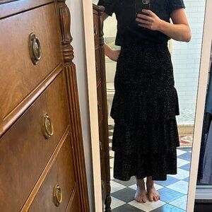 English Factory Black Smocked Midi Skirt